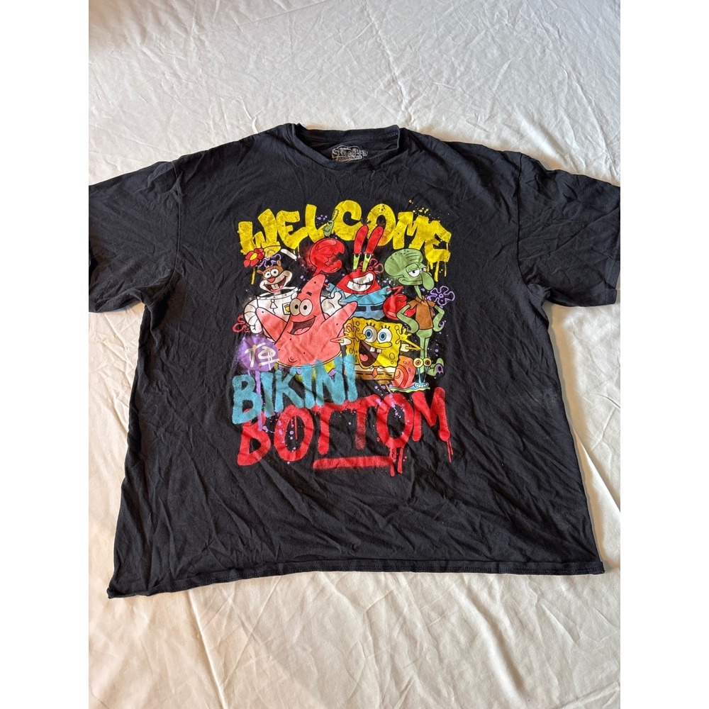 Nickelodeon SpongeBob SquarePants T-Shirt Mens XL Black Good Bikini Bottom Crew